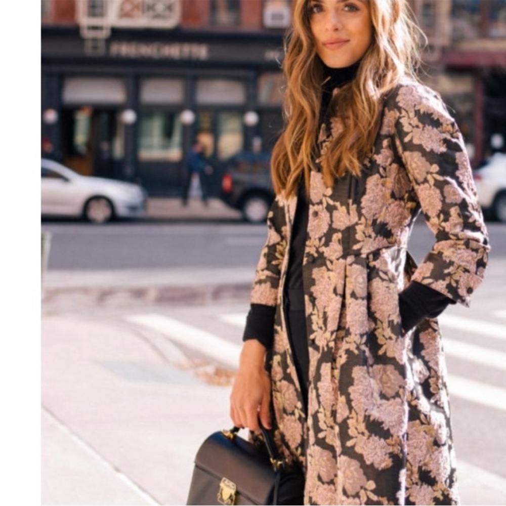 Gal Meets Glam Black and Pink Floral Trench Coat - Picture 3 of 7